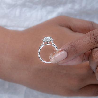 Square Radiant Cut Diamond Halo With Accent Ring