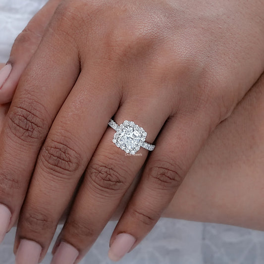 Square Radiant Cut Diamond Halo With Accent Ring