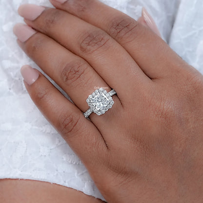 Square Radiant Cut Diamond Halo With Accent Ring