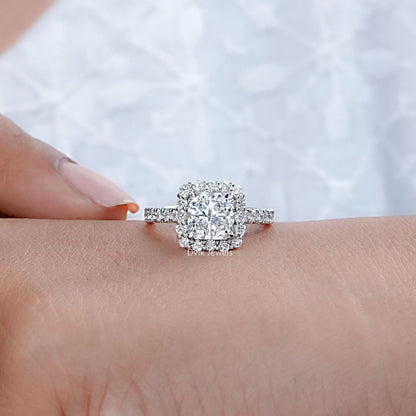 Square Radiant Cut Diamond Halo With Accent Ring