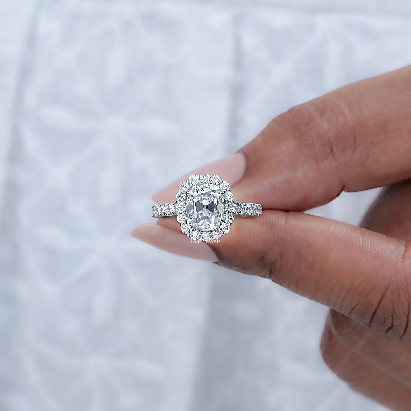 Old Mine Cushion Cut Lab Grown Diamond Engagement Ring