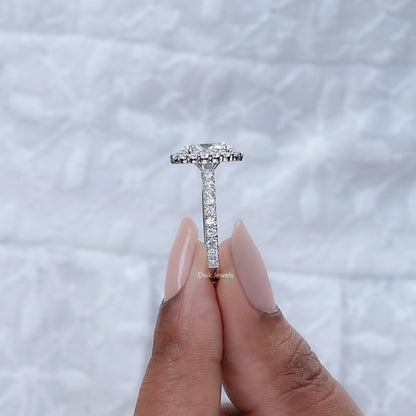 Oval Lab Diamond Halo With Accent Engagement Ring