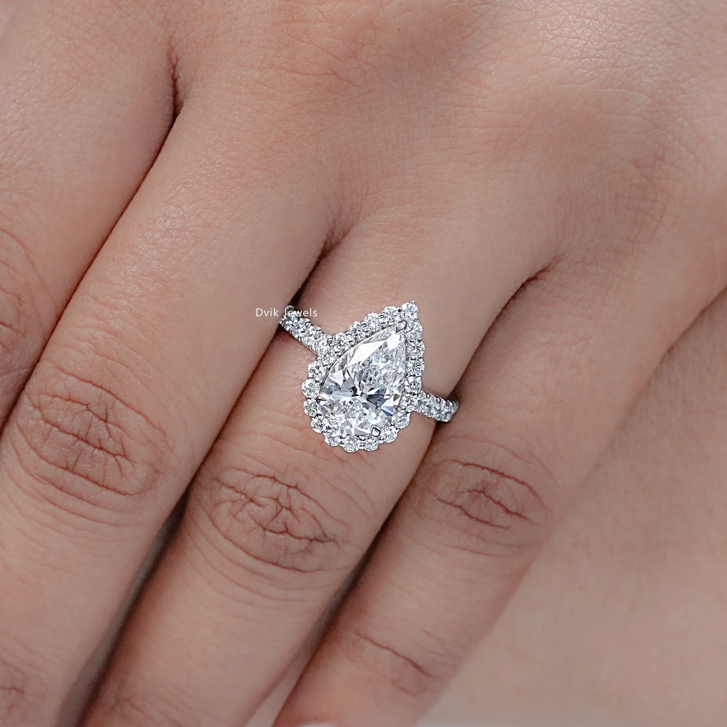 Pear Cut Lab Diamond Halo Engagement Ring
