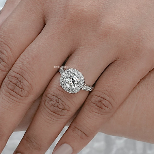Old Mine Cushion Halo Lab Diamond Art Deco Ring