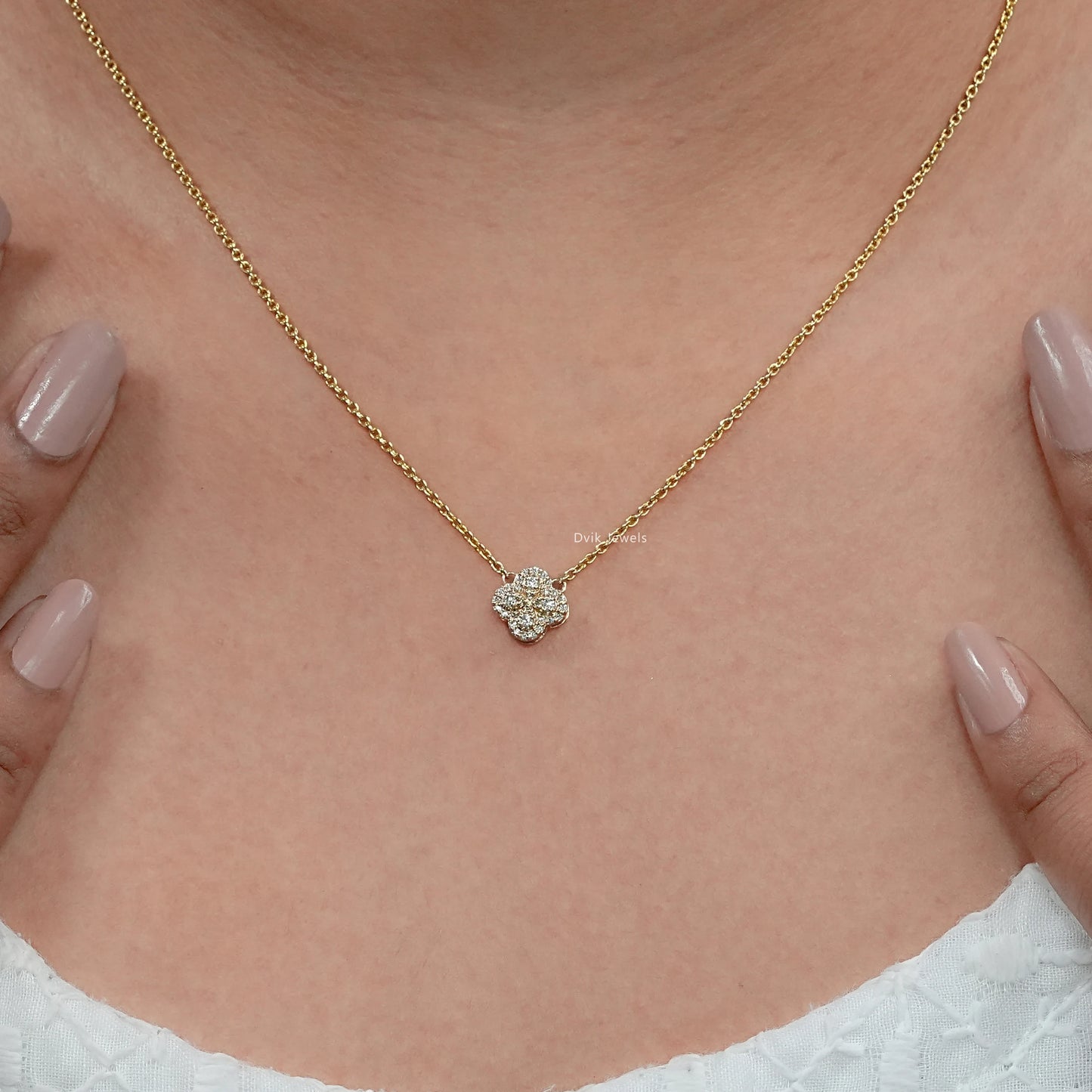 Round Cut Lab Diamond Floral Halo Necklace