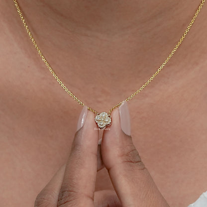 Round Cut Lab Diamond Floral Halo Necklace