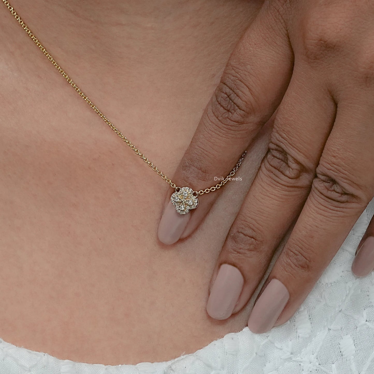 Round Cut Lab Diamond Floral Halo Necklace