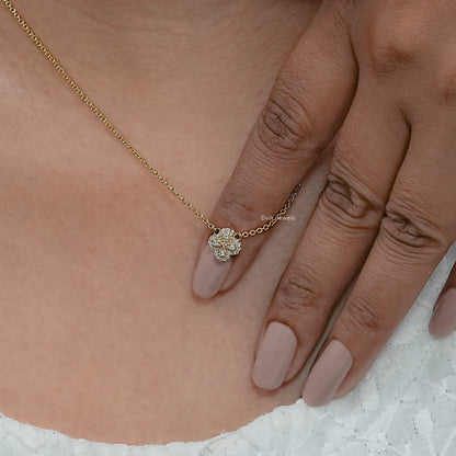 Round Cut Lab Diamond Floral Halo Necklace
