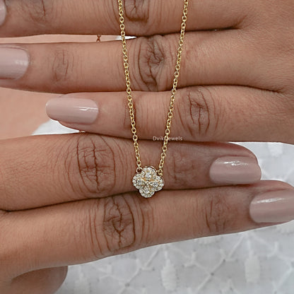Round Cut Lab Diamond Floral Halo Necklace