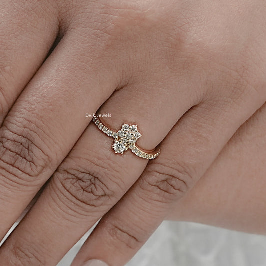 Round Cluster Diamond Chevron Ring
