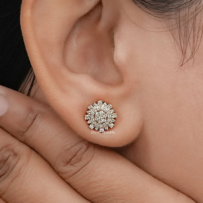 Round Cut Lab Grown Diamond Cluster Stud Earrings