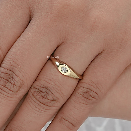 Bezel Set East West Oval Diamond Dainty Ring