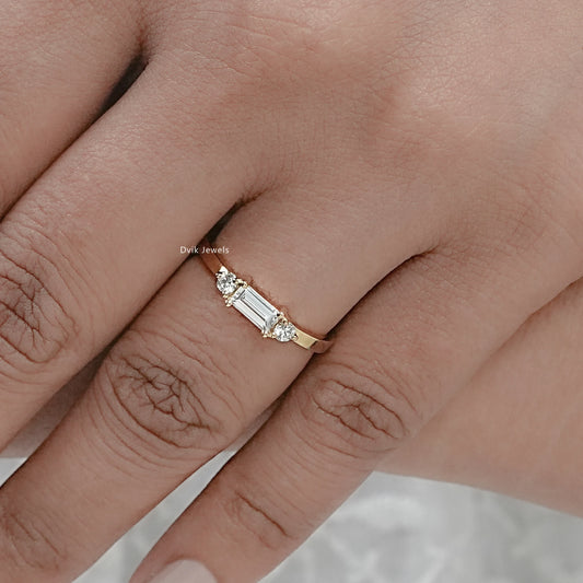 Baguette And Round Dainty Diamond Promise Ring