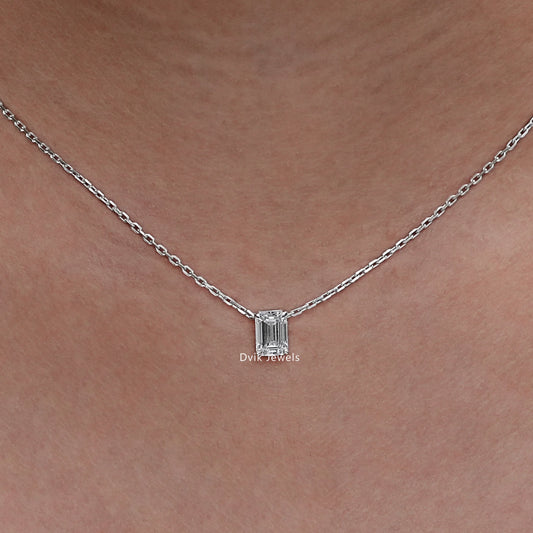 Emerald Cut Lab Grown Solitaire Pendant
