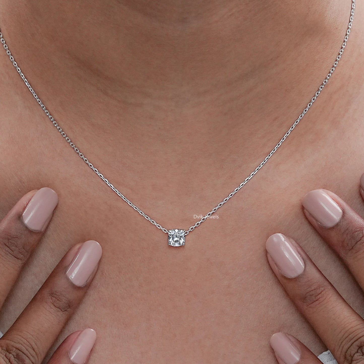Square Old Mine Cushion Cut Lab Diamond Solitaire Pendant