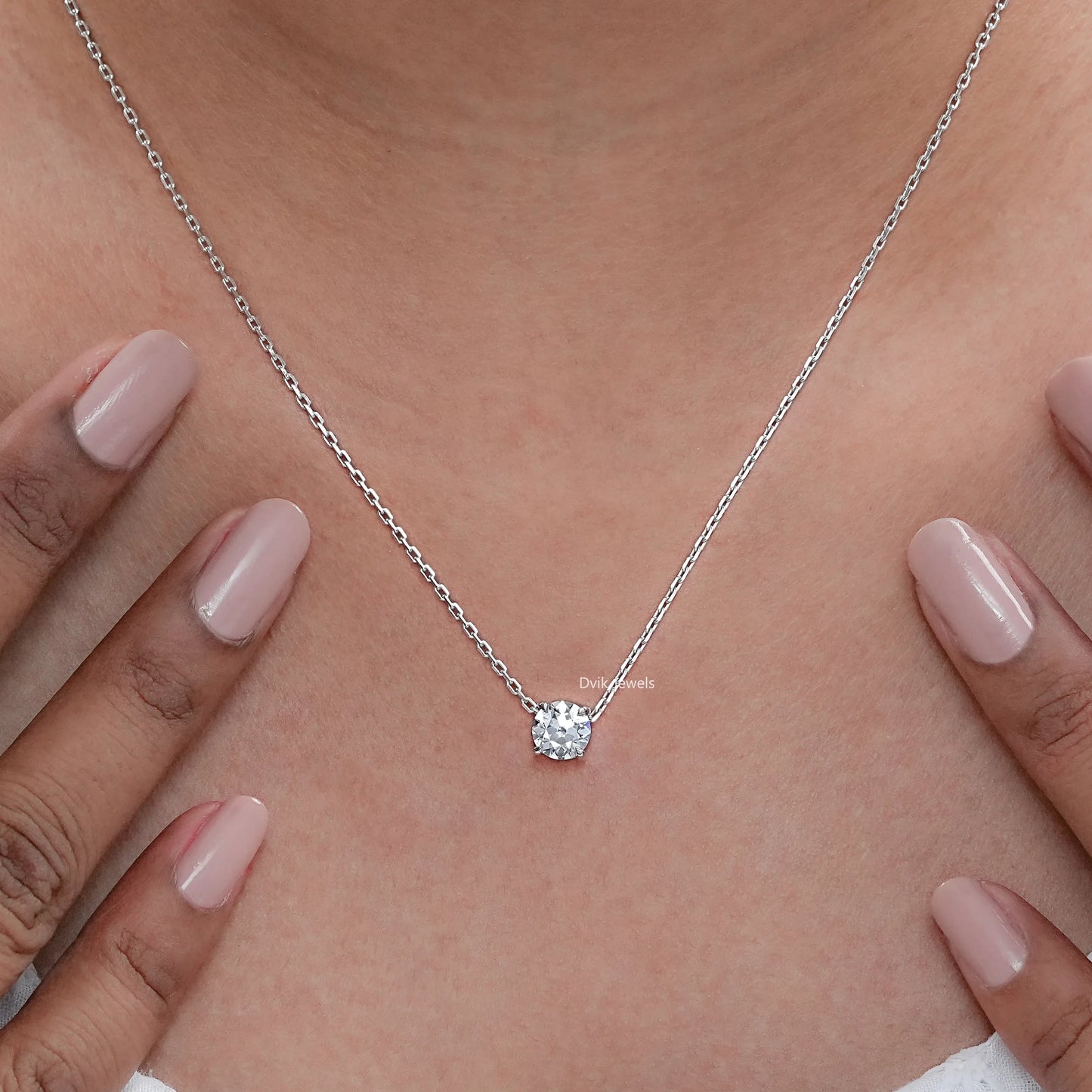 Old European Round Cut Lab Diamond Solitaire Pendant