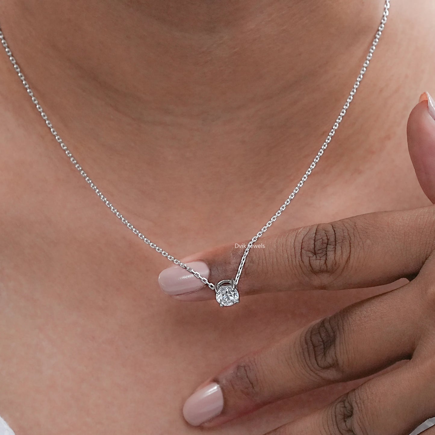 Old European Round Cut Lab Diamond Solitaire Pendant