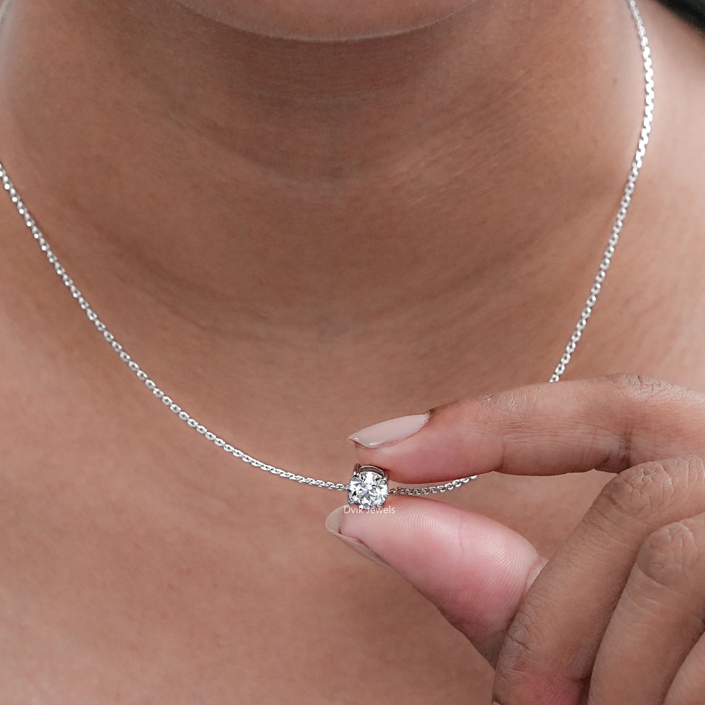 Old European Round Cut Lab Diamond Solitaire Pendant