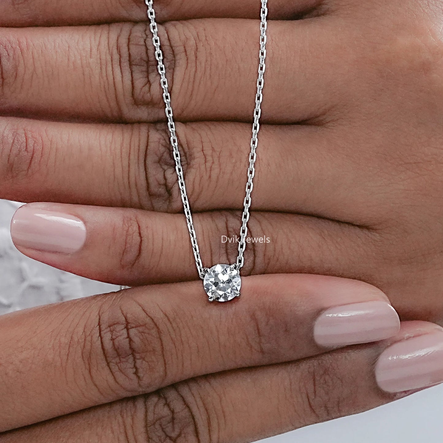Old European Round Cut Lab Diamond Solitaire Pendant