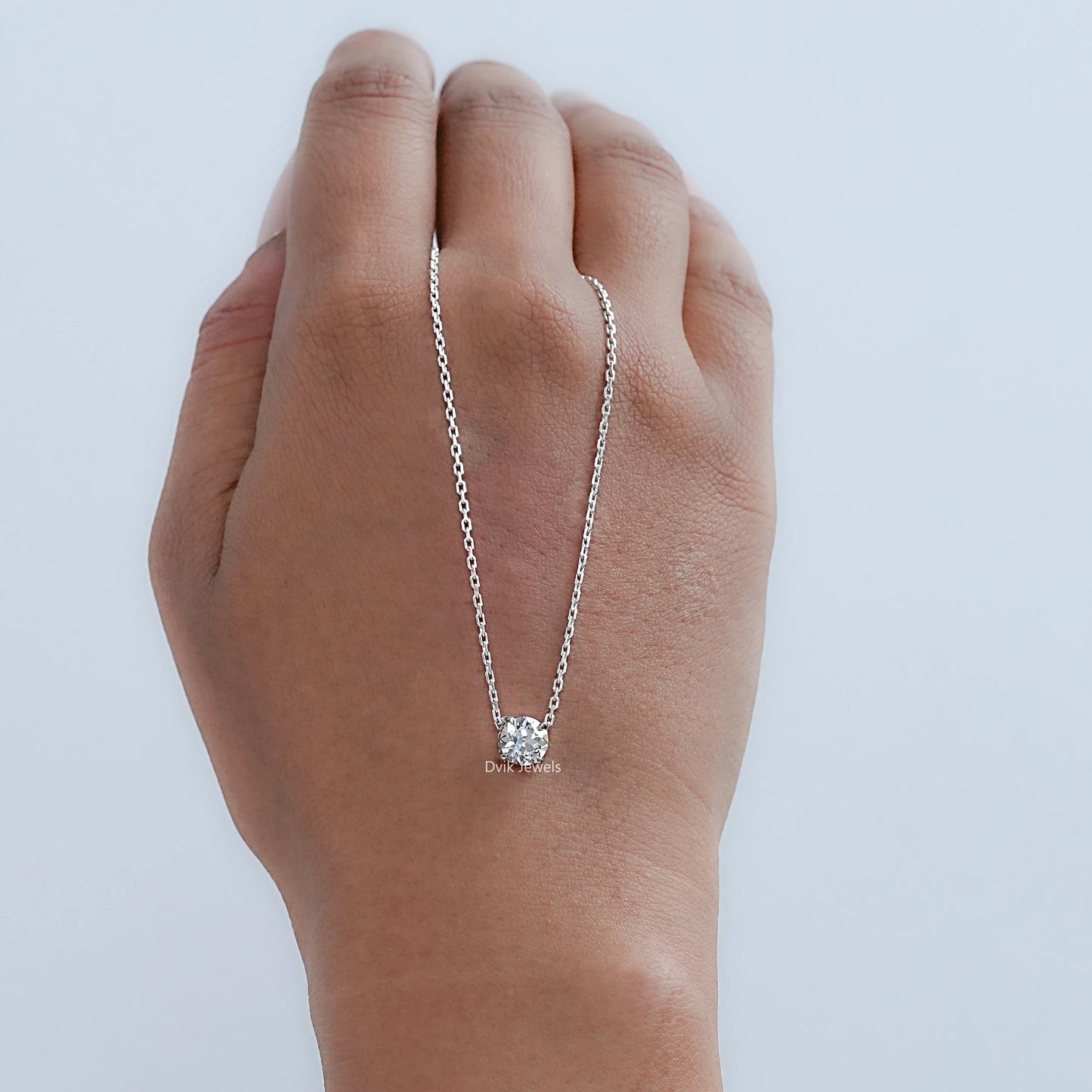 Old European Round Cut Lab Diamond Solitaire Pendant