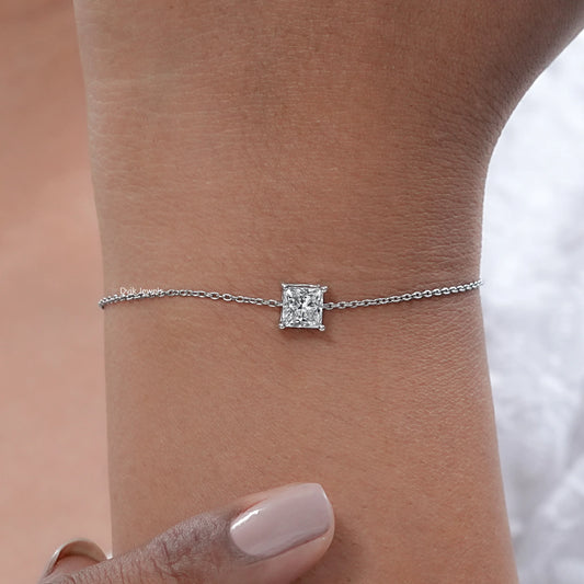 Princess Cut Lab Grown Diamond Solitaire Bracelet