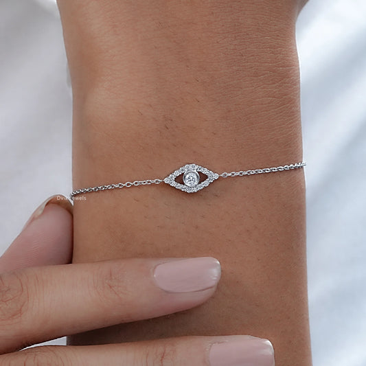 Bezel Set Accent Diamond Evil Eye Chain Bracelet