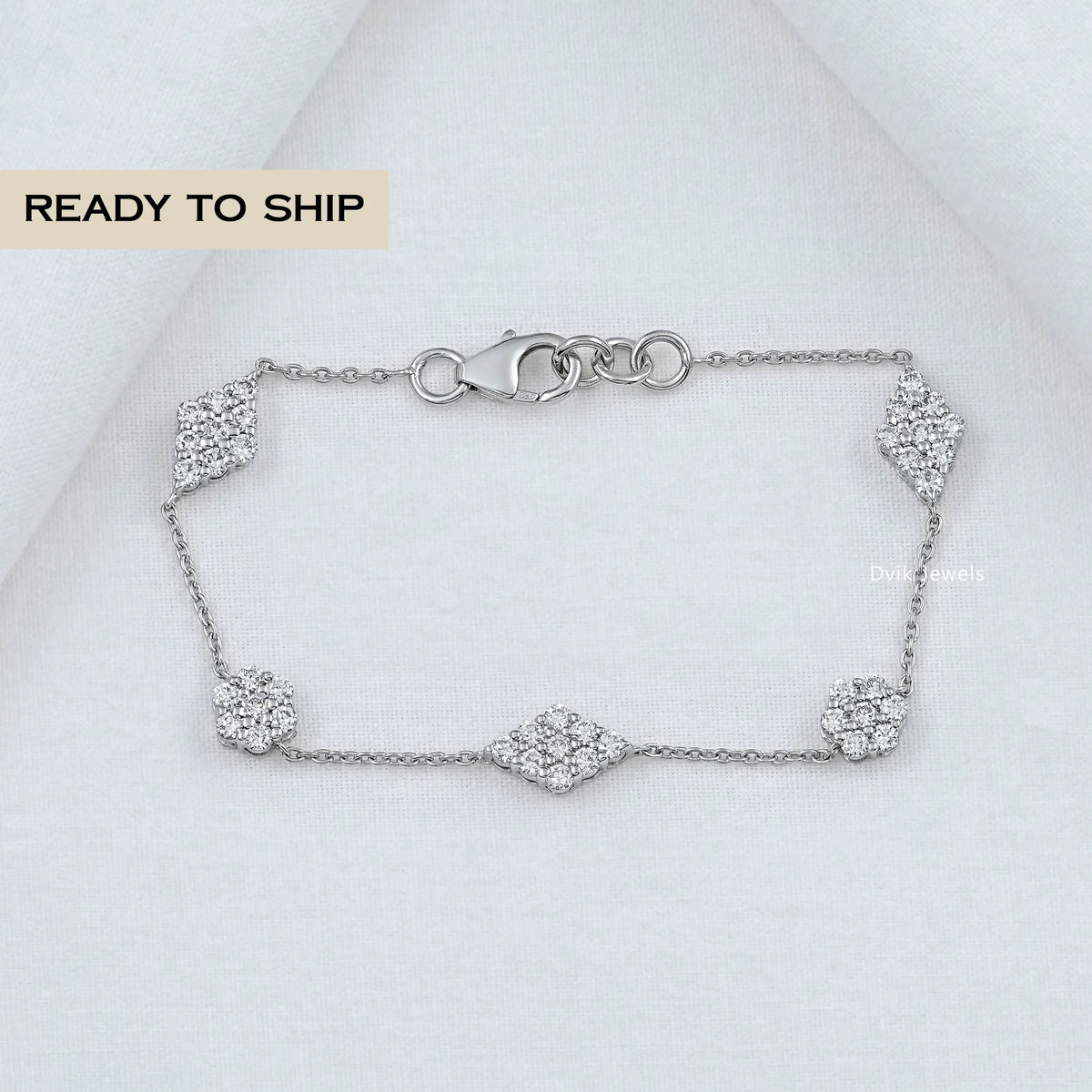 Round Lab Diamond Floral Station Bracelet
