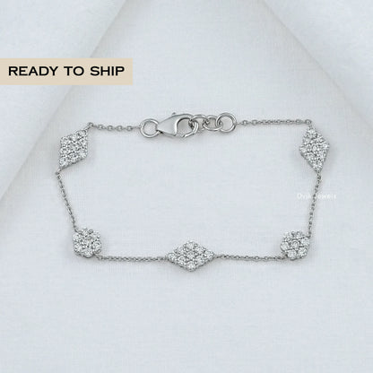 Round Lab Diamond Floral Station Bracelet