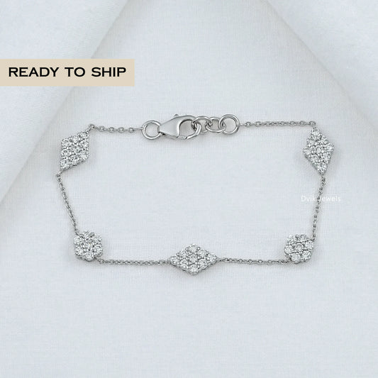 Round Lab Diamond Floral Station Bracelet