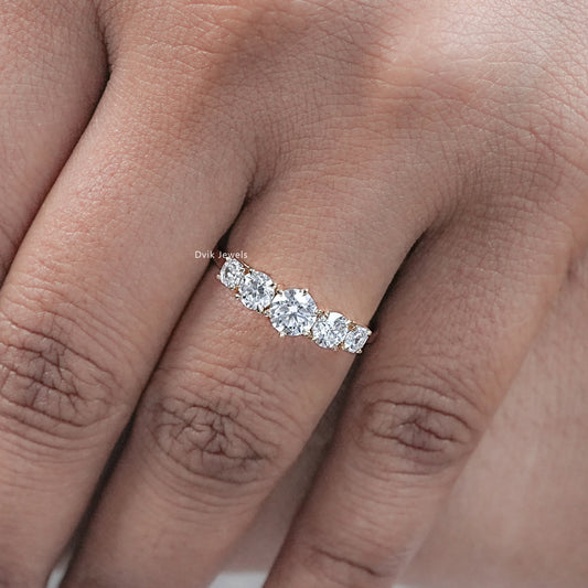 Octagon And Round Diamond Five Stone Ring