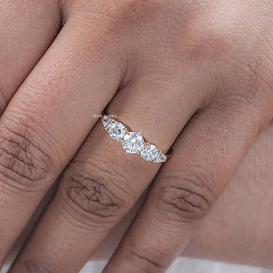 Shield And Round Cut Diamond Five Stone Ring