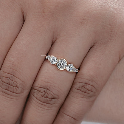 Round And Baguette Diamond Five Stone Accent Ring
