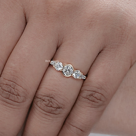 Round And Baguette Diamond Five Stone Accent Ring