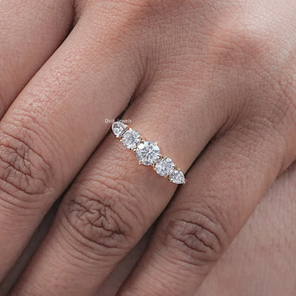 Round Diamond Pear Accent Five Stone Ring