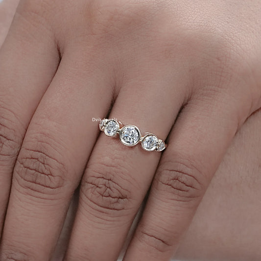 Bezel Set Round Cut Lab Diamond Five Stone Ring