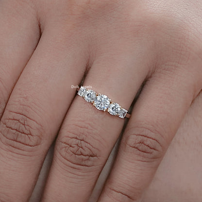 Five Stone Round And Cushion Diamond Ring