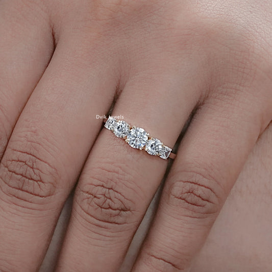 Five Stone Round And Cushion Diamond Ring