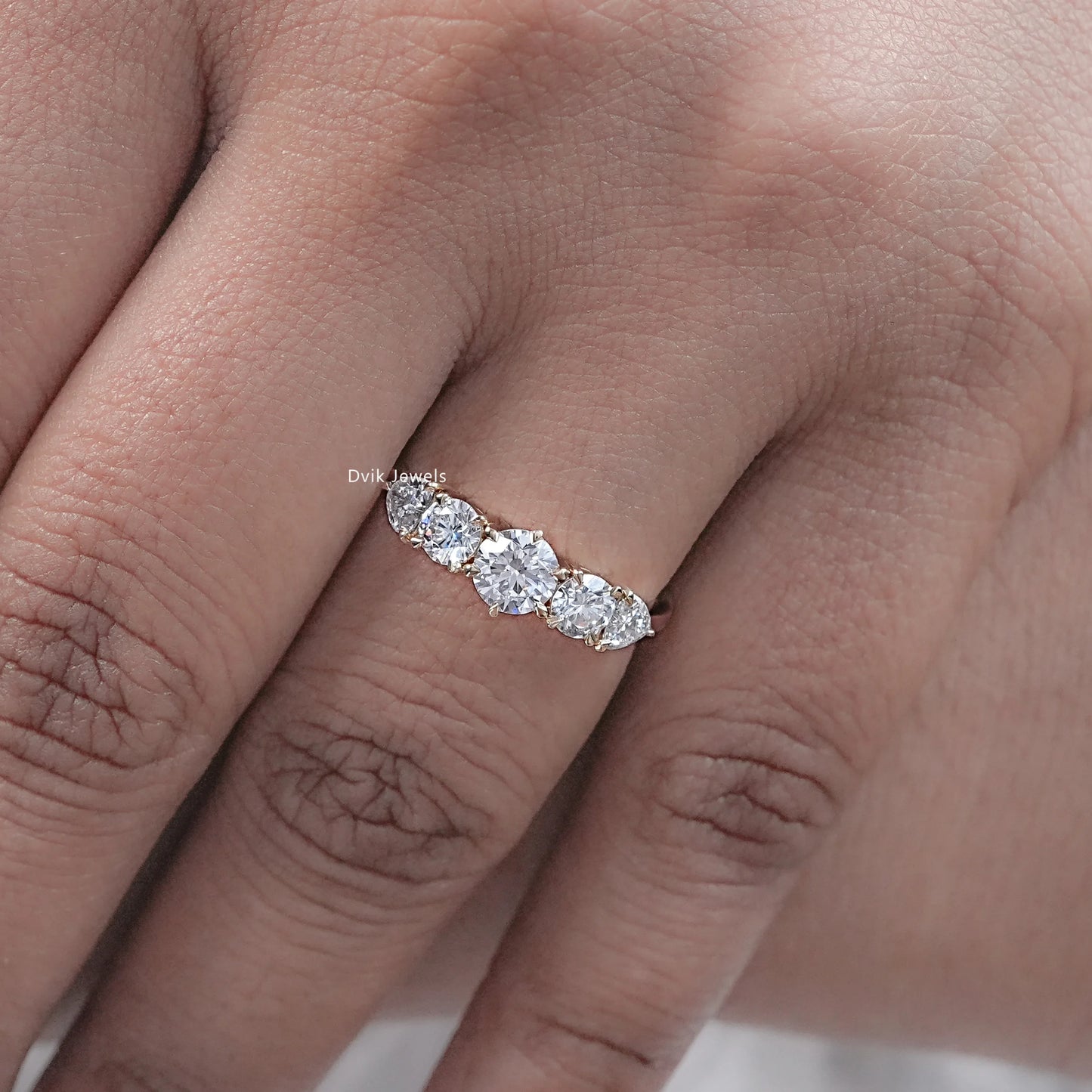 Round And Heart Diamond Five Stone Ring