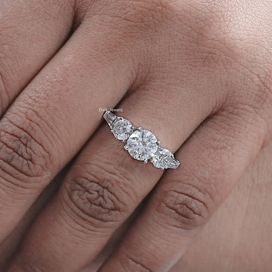 Round and Tapered Baguette Lab Diamond Five Stone Ring