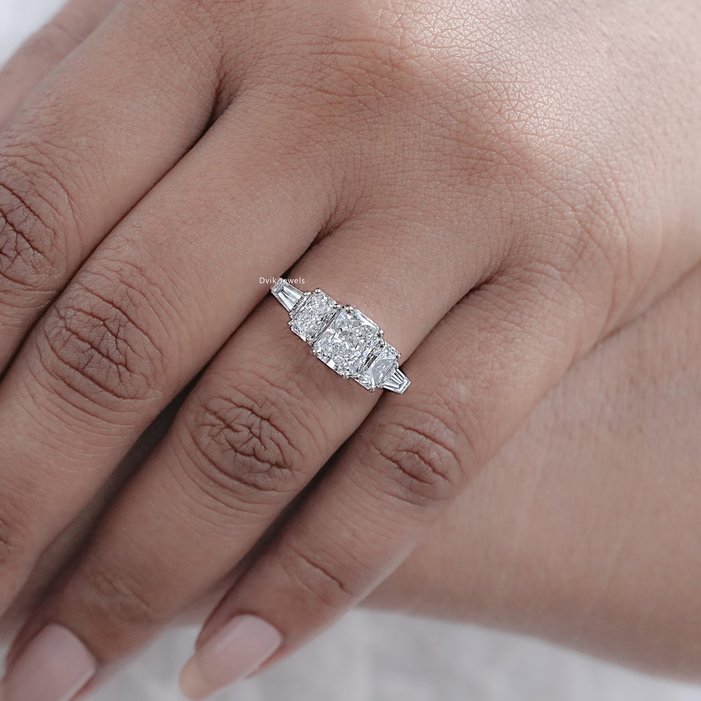 Radiant And Tapered Baguette Lab Diamond Five Stone Ring