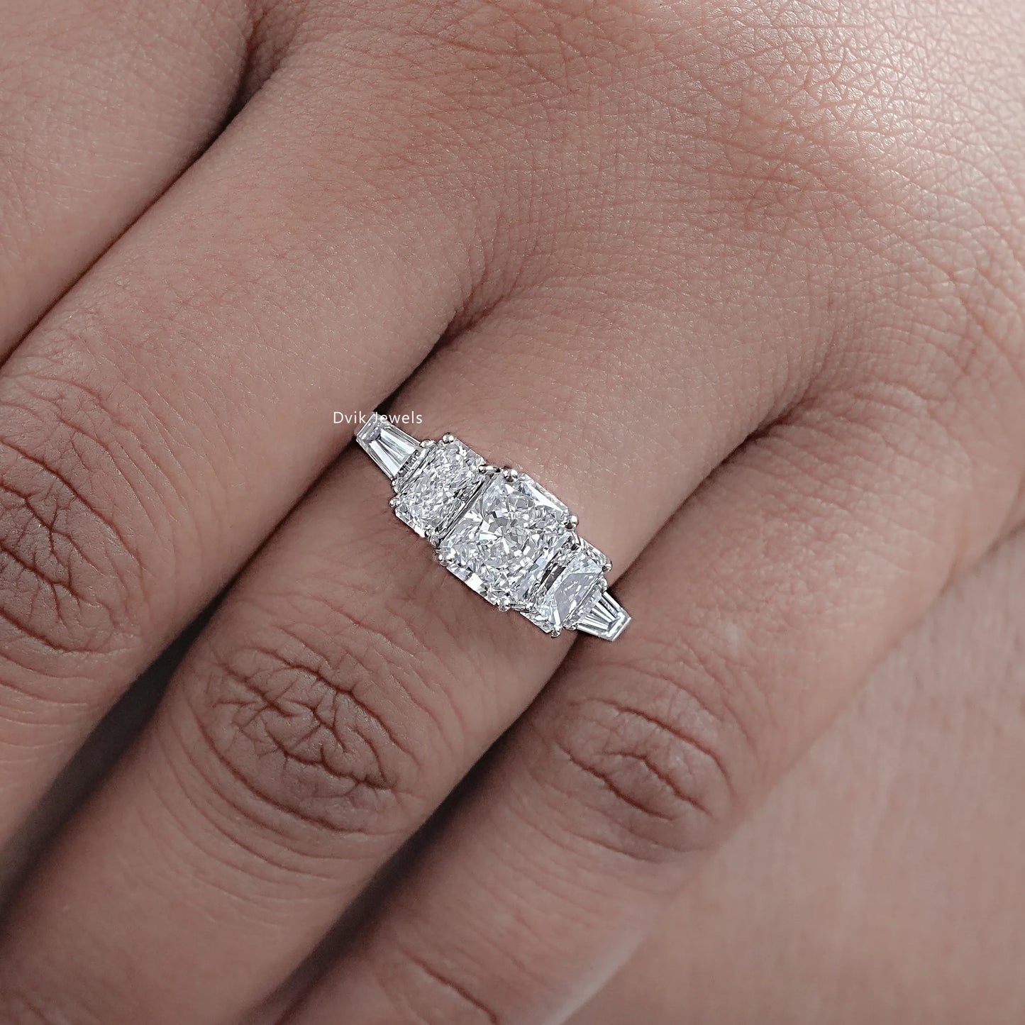 Radiant And Tapered Baguette Lab Diamond Five Stone Ring
