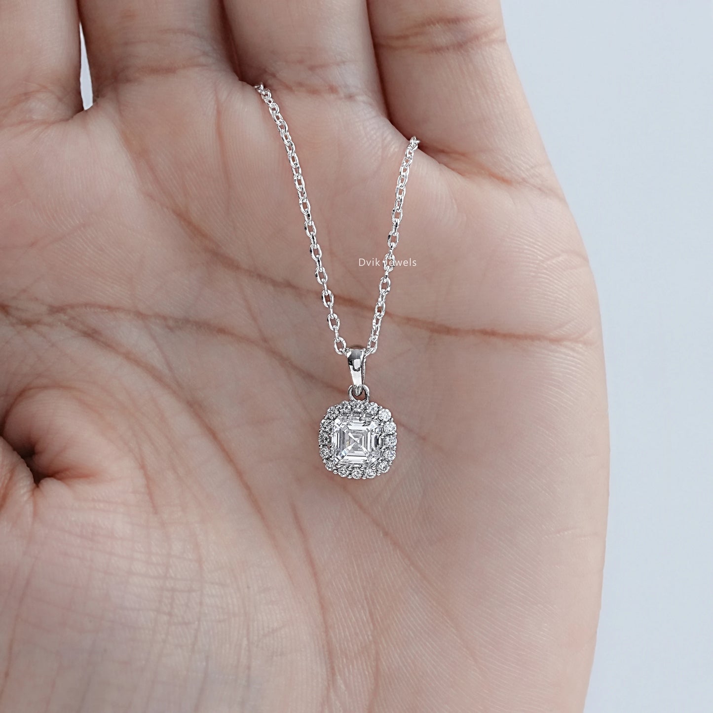 Lab Grown Asscher Diamond Halo Pendant