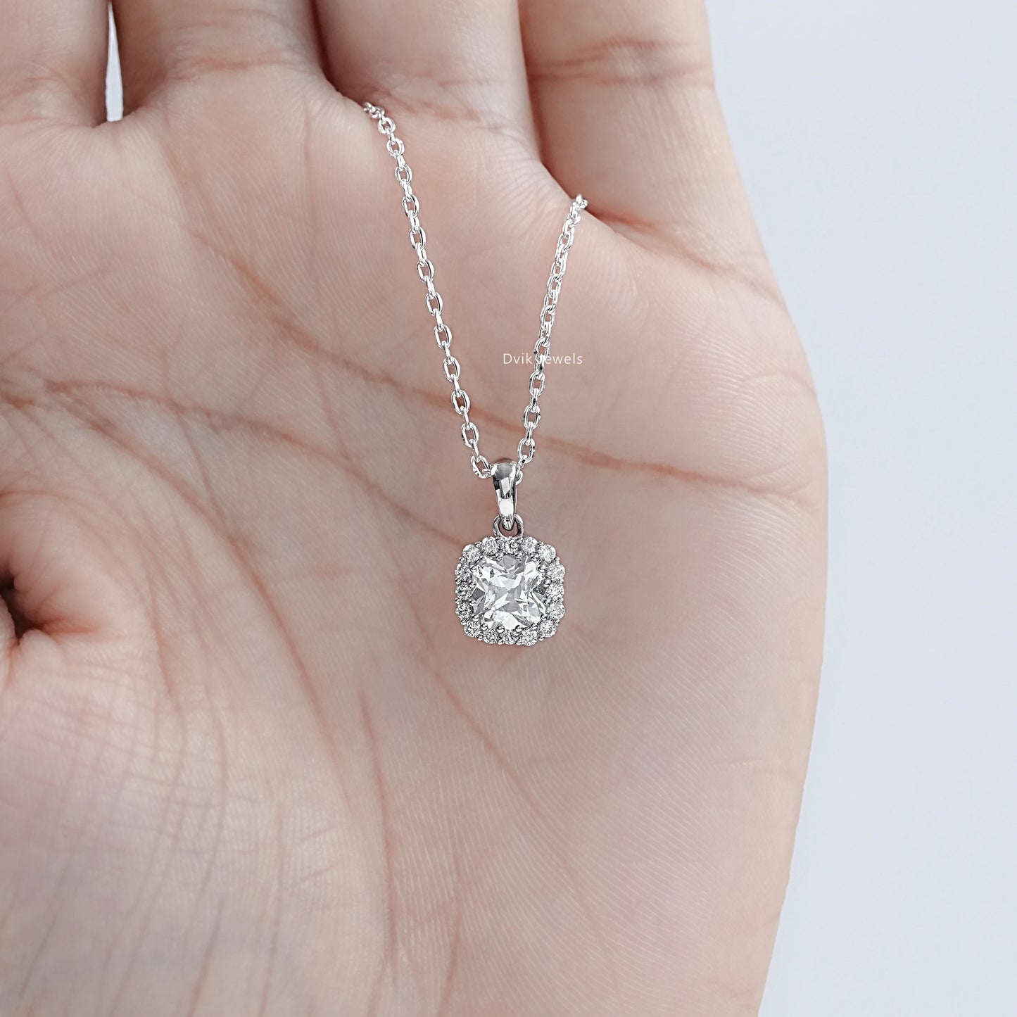 Square Old Mine Cushion Cut Halo Pendant