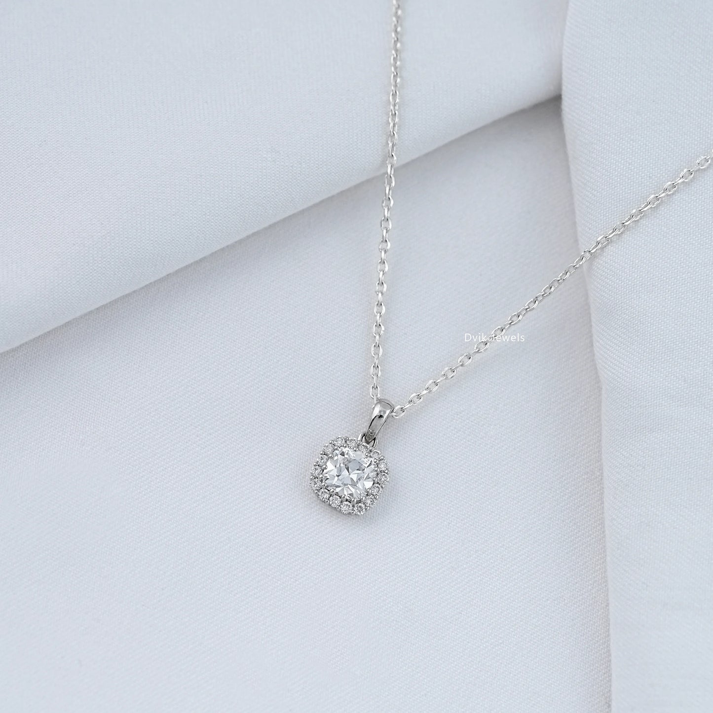 Square Old Mine Cushion Cut Halo Pendant