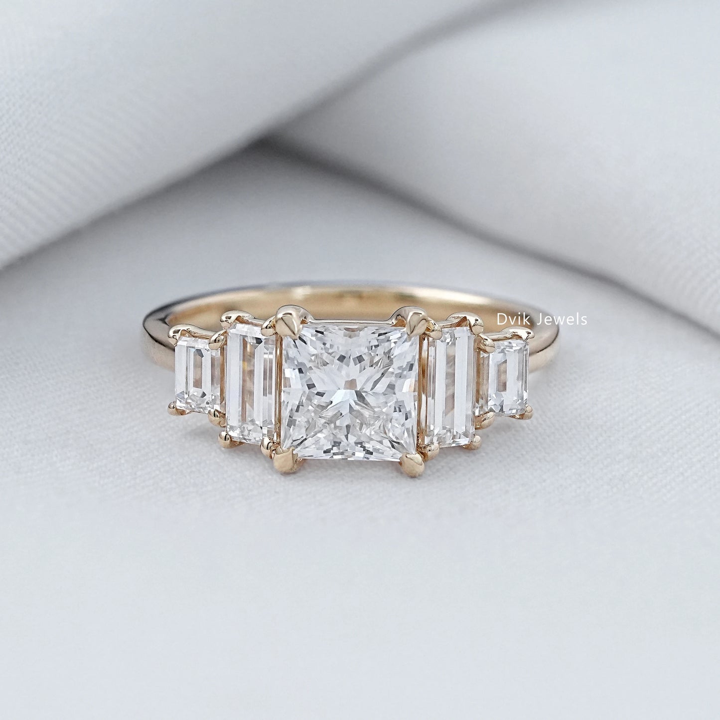Princess And Baguette Cut Lab Diamond Five Stone Ring