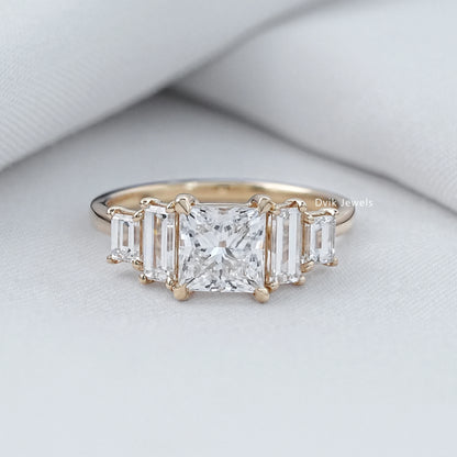 Princess And Baguette Cut Lab Diamond Five Stone Ring