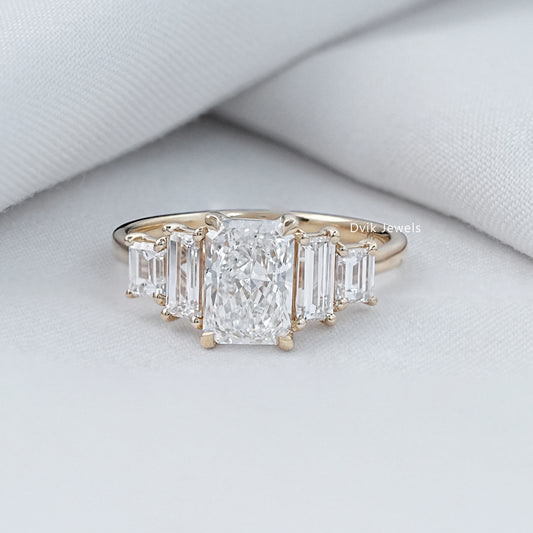 Five Stone Radiant And Baguette Cut Lab Diamond Ring