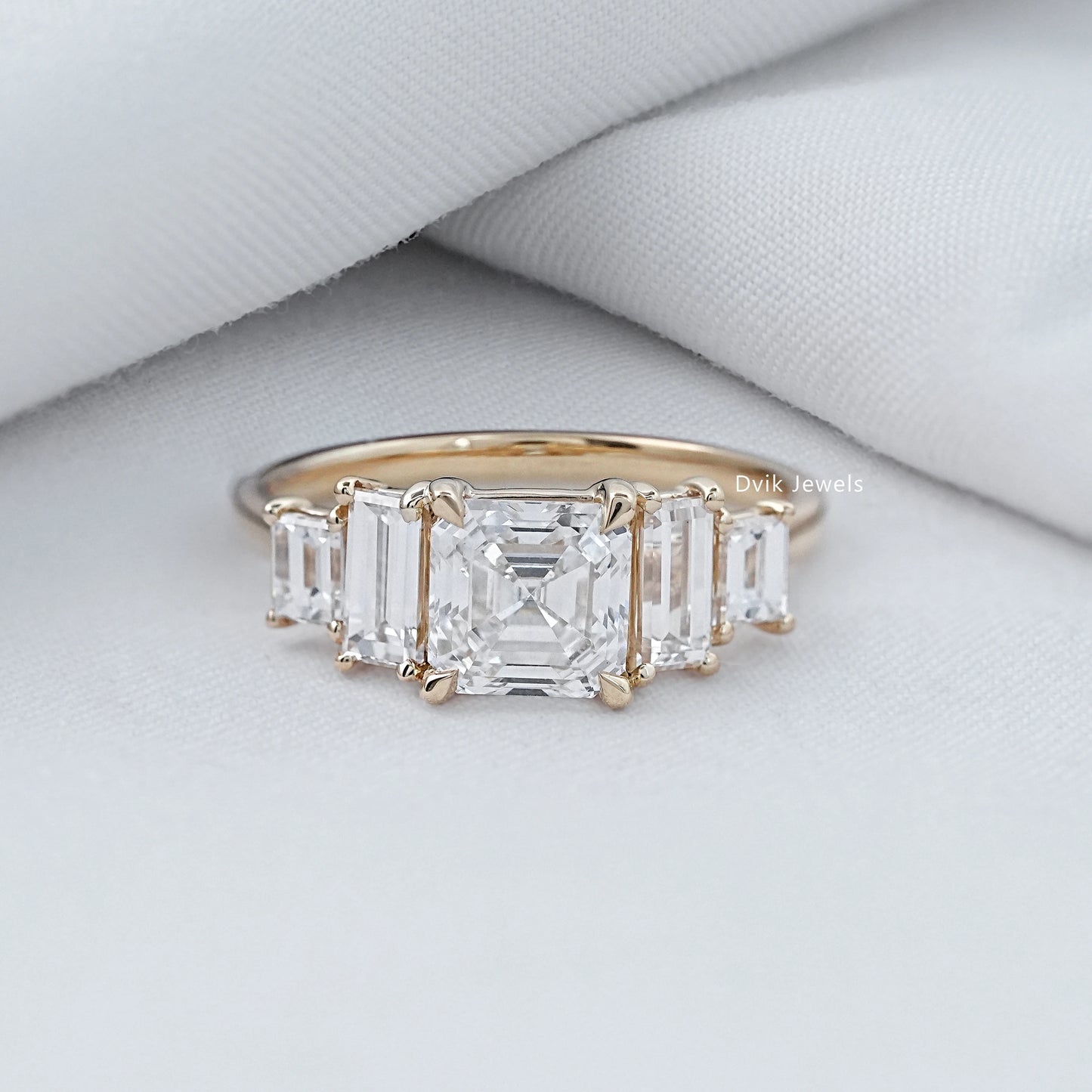 Asscher And Baguette Lab Grown Diamond Five Stone Ring
