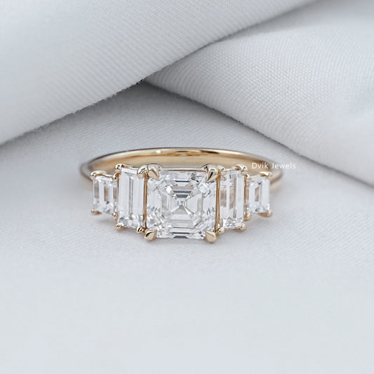 Asscher And Baguette Lab Grown Diamond Five Stone Ring