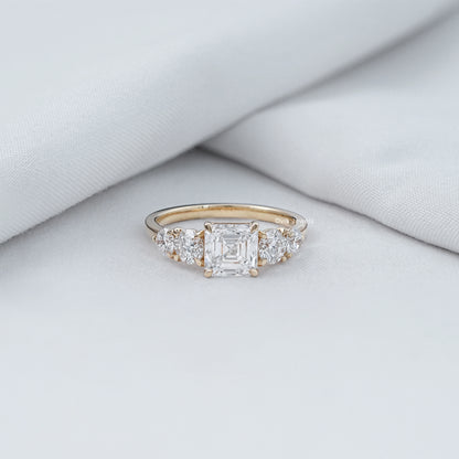 Square Emerald & Round Cut Lab Diamond Five Stone Ring